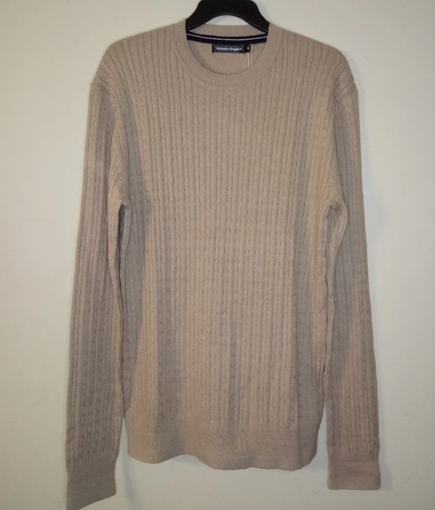 knitwear kingdom Khaki crewneck cable-knit long sleeve Sweater